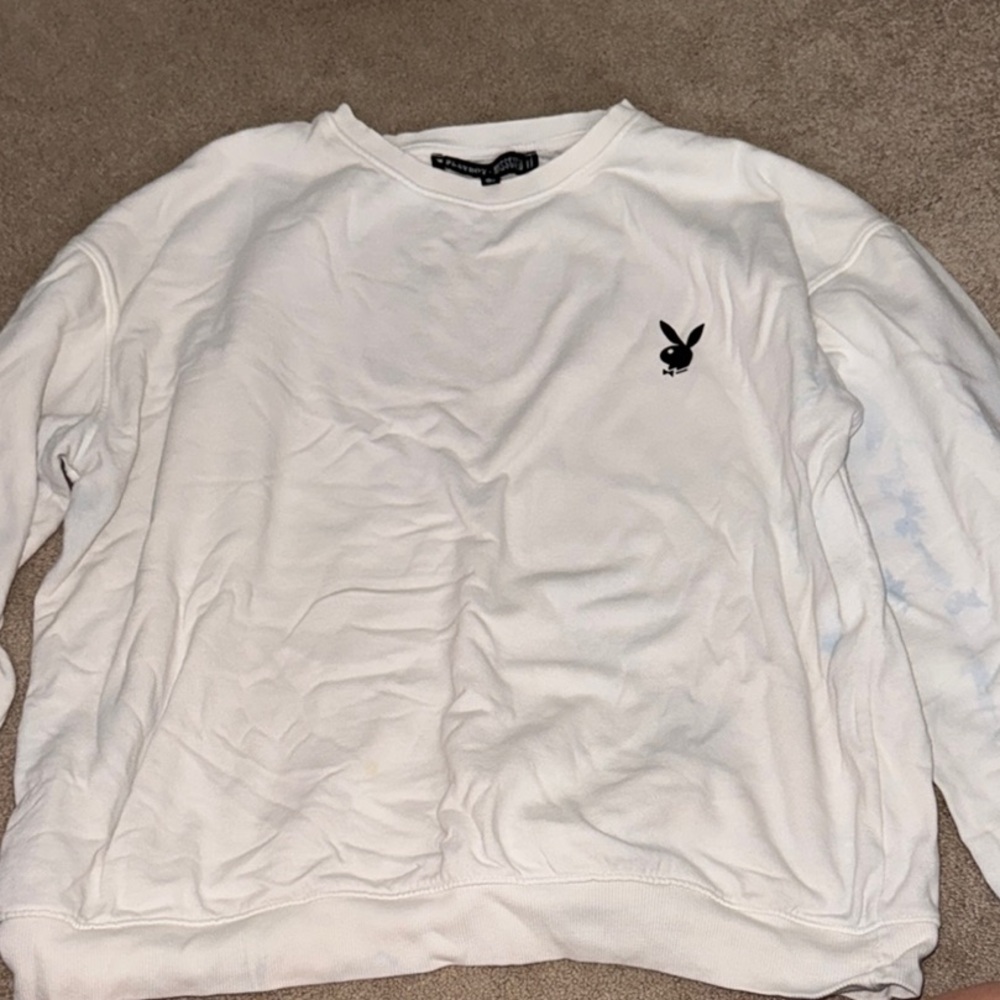 PLAYBOY White Crewneck Sweater with Iconic Logo